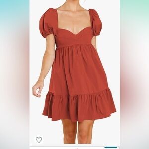 NWT Square & Sweetheart Neck Dress Short Puff Sleeve A-Line Casual Mini Dress